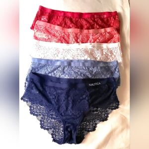Nautica Lace Bikini Panty Set 5 Piece Multicolor Sheer Floral Lace NWOT